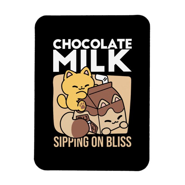 Magnet Flexible Chocolate Milk Sipping on Bliss – Kawaii Cat Food  (Vertical)