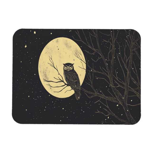 Magnet Flexible Chouette vintage Sous Ciel Lune (Horizontal)