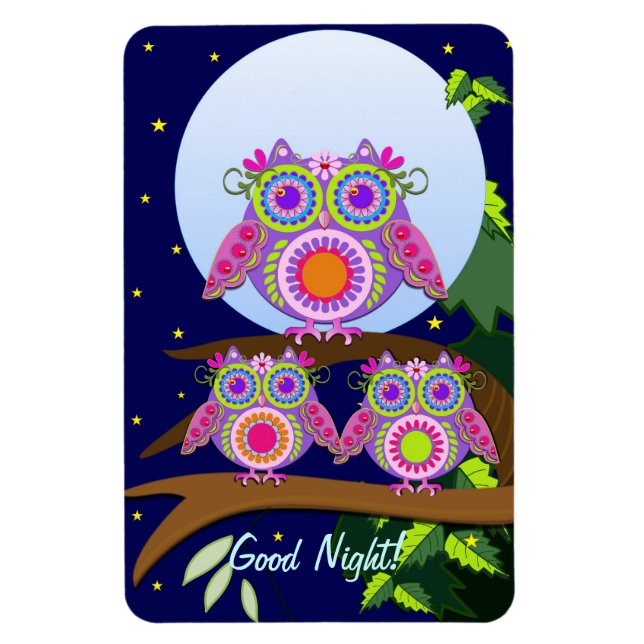 Magnet Flexible Chouettes pleine lune, puissance fleurie avec le t (Vertical)