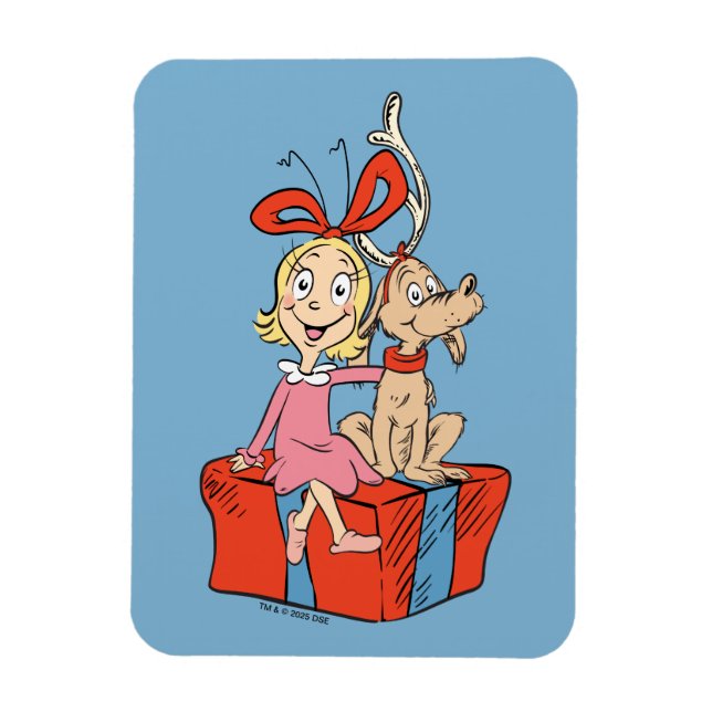 Magnet Flexible Cindy Lou Who and Max on a Present (Vertical)