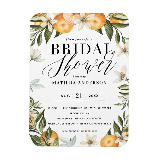 Magnet Flexible Citrus, oranger + fleur fête de la douche nuptiale (Vertical)