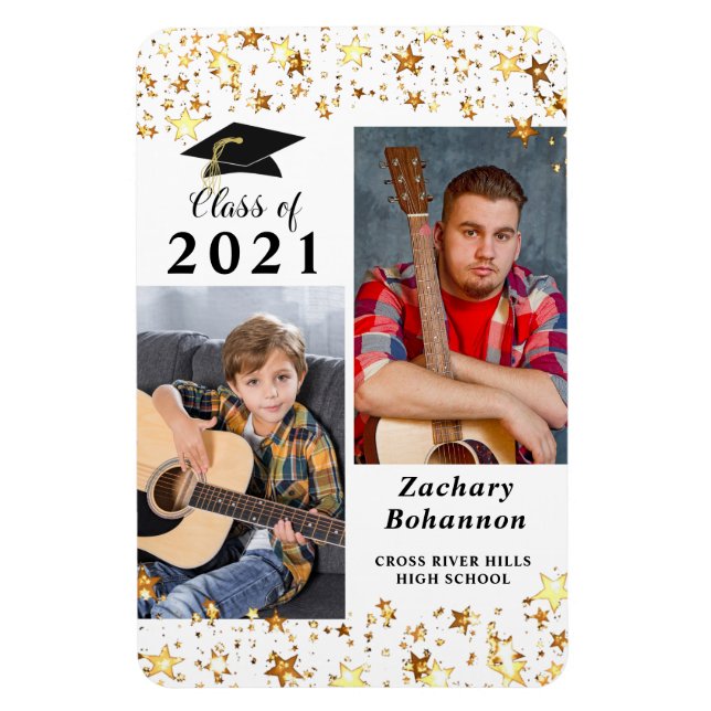Magnet Flexible Classe de graduation de 2021 Black Gold Stars Phot (Vertical)
