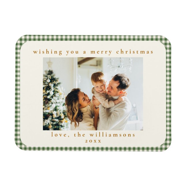 Magnet Flexible Classic Green Plaid Custom Two Photo Noël (Horizontal)