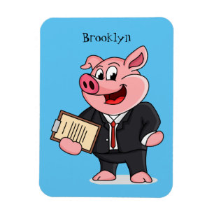 Magnet Flexible Cochon amusant en costume d'affaires dessin animé