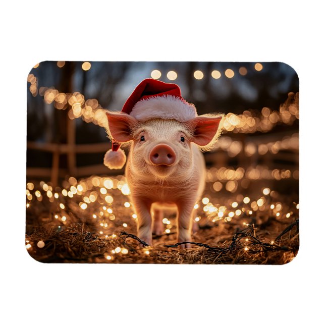 Magnet Flexible Cochon dans un chapeau de Père Noël flexible (Horizontal)
