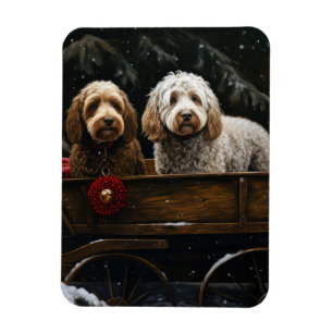 Magnet Flexible Cockapoo Traîneau enneigé Décoration de Noël
