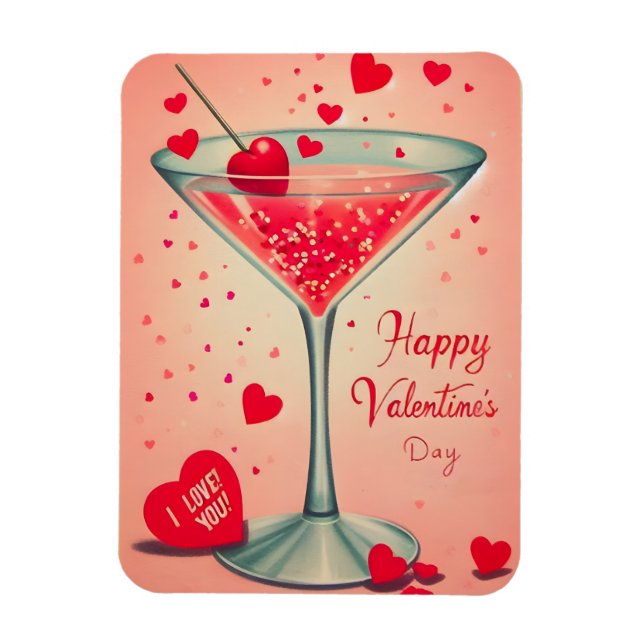 Magnet Flexible Cocktail Valentine Martini du milieu du siècle (Vertical)