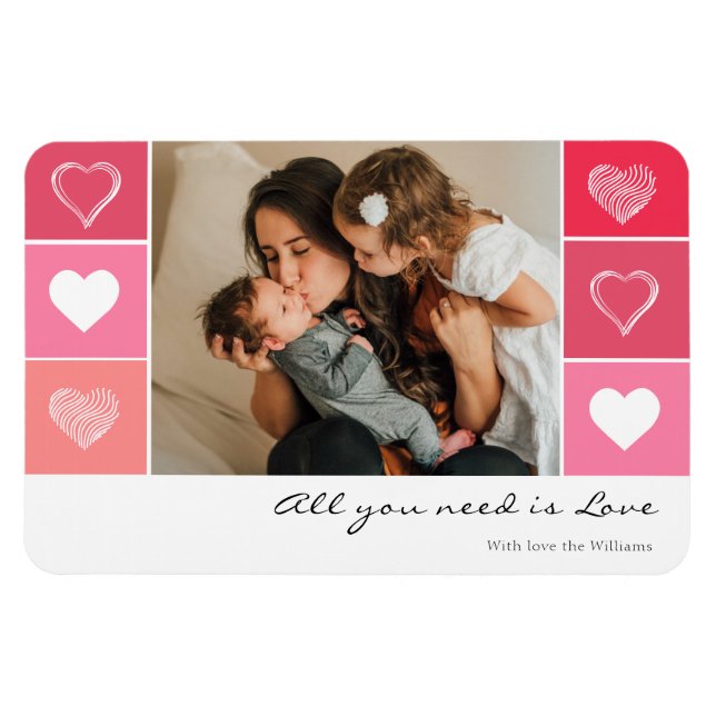 Magnet Flexible Coeurs blancs modernes rouge et rose photo Valenti (Horizontal)