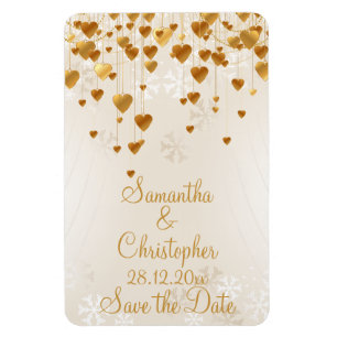 Magnet Flexible Coeurs d'or et flocons de neige Mariage Enregistre