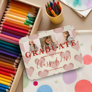 Magnet Flexible Coeurs Pré-K Graduation 3 Photos Textile Texture