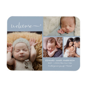 Magnet Flexible Collage de photos de bébé bleu pour annonce de nai