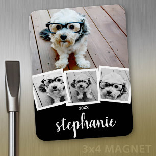 Magnet Flexible Collage photo 4 tendance Nom du script noir blanc