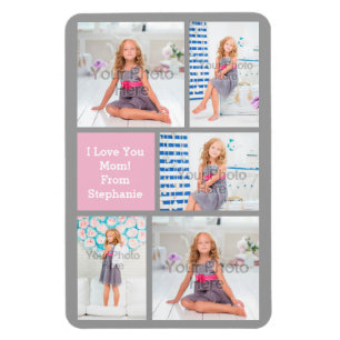 Magnet Flexible Collage Photo Fête des Mères Personnalisé Rose/Ver