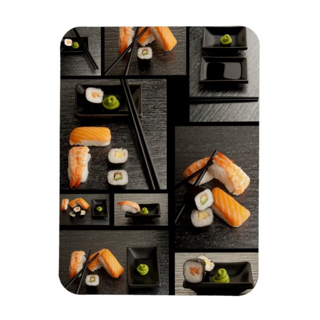 Magnet Flexible Collection de sushis sur arrière - plan noir (Vertical)
