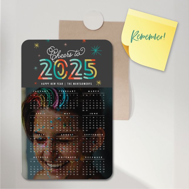 Magnet Flexible Colorful Cheers to 2023 Calendrier photo de Nouvel (Colorful Cheers to 2025 Calendar New Year Photo Magnet @ fat_fa_tin)