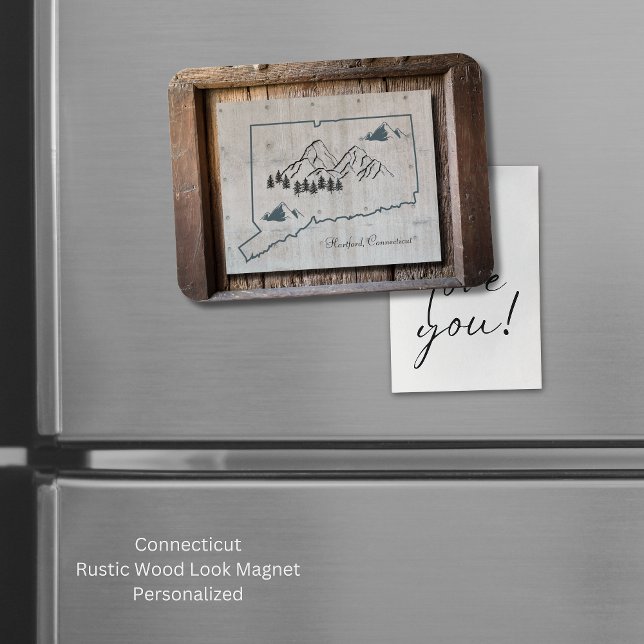 Magnet Flexible Connecticut Rustic Wood Frame Mountains (Connecticut Rustic Wood magnet. The "wood look" makes this magnet so unique. Personalize it!)