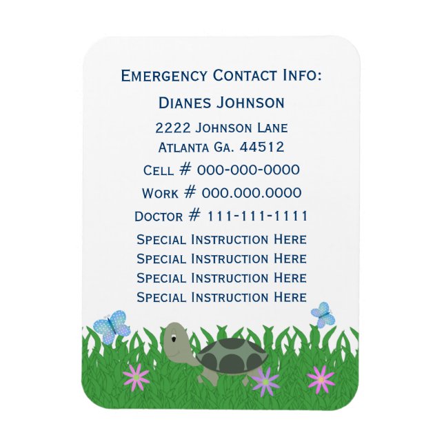 Magnet Flexible Contact d'urgence : Tortue : Aimant Premium (Vertical)