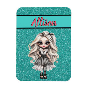 Magnet Flexible Cool Fashion Girl Turquoise Parties scintillant pe