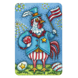 MAGNET FLEXIBLE COQ DU 4 JUILLET, POULE PATRIOTIQUE DRÔLE
