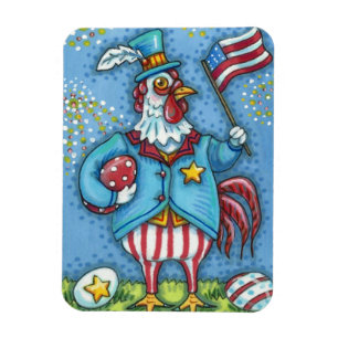 MAGNET FLEXIBLE COQ DU 4 JUILLET, POULE PATRIOTIQUE DRÔLE