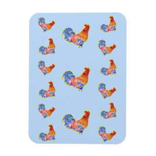 Magnet Flexible Coq Rouge Drôle Coq Taches Bleues et Blanches Ca