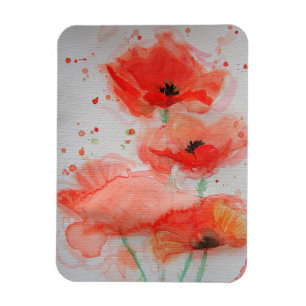 Magnet Flexible Coquelicots Rouge Clair Aquarelle Floral Fête d'An