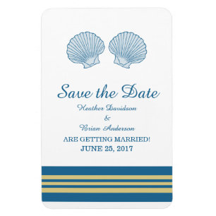 Magnet Flexible Coquillages bleu or nautique Enregistrer la date