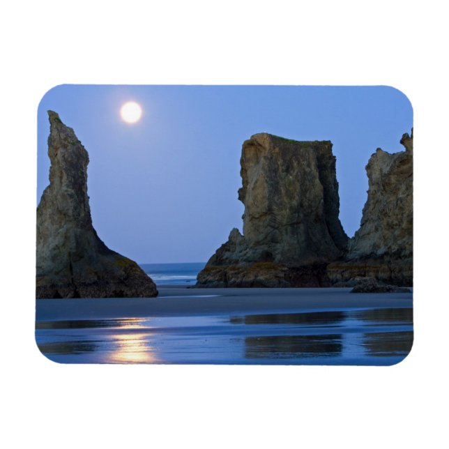 Magnet Flexible Coucher de lune, plage de Bandon, Oregon. (Horizontal)