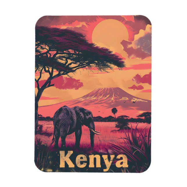 Magnet Flexible Coucher de soleil des éléphants du Kenya (Vertical)