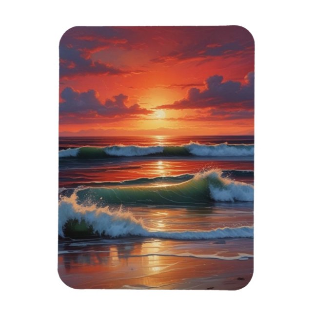 Magnet Flexible Coucher Rouge Océan Peinture de paysage marin (Vertical)