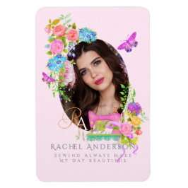 Magnet Flexible Coudre Ruban Floral Monogramme photo rose