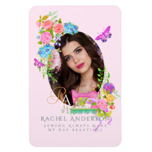 Magnet Flexible Coudre Ruban Floral Monogramme photo rose