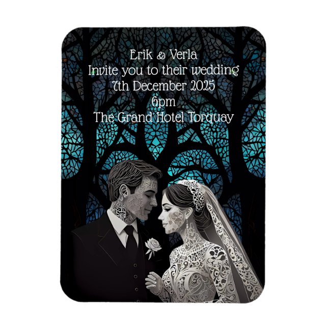 Magnet Flexible Couple mariage en papier sur arbre bleu de vie (Vertical)