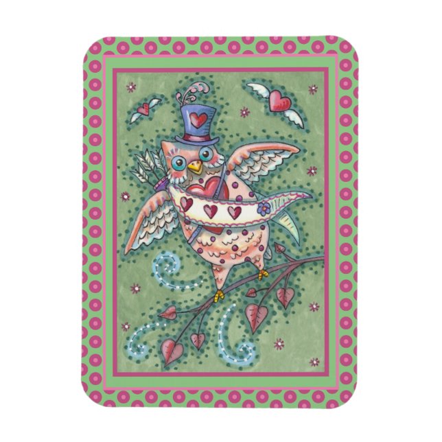 MAGNET FLEXIBLE COUPLE WHIMSICAL HOOTS N' HEARTS CUPID CHOUETTE VA (Vertical)
