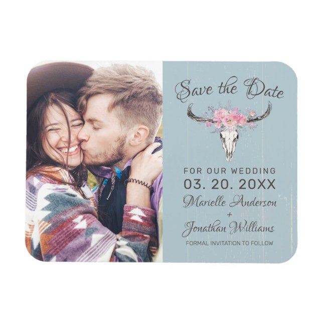 Magnet Flexible Crâne de vache rustique Aquarelle florale B photo (Horizontal)