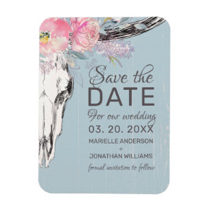 Magnet Flexible Crâne de vache rustique Boho Blush Floral Enregist