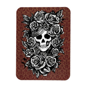 Magnet Flexible Crâne Rose Goth Dessin original à l'encre Art