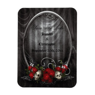 Magnet Flexible Crânes et Rose gothique Enregistrer la date Mariag