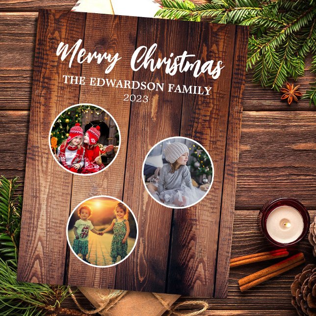 Magnet Flexible Créez votre propre collage photo de famille de noë (Send your friends and family this beautiful rustic photo collage Christmas flexible magnet card.)