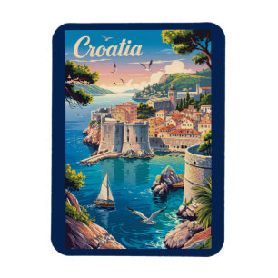 Magnet Flexible Croatie Illustration de Dubrovnik Art de Voyage Vi