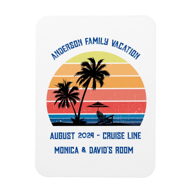 Magnet Flexible Croisière Retro Palm Tree Sunset Vacances en famil (Vertical)