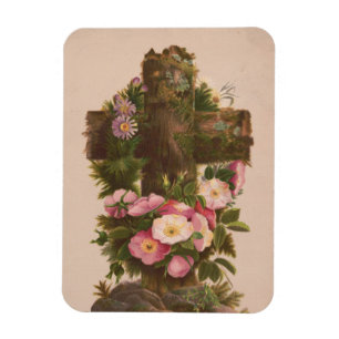 Magnet Flexible Croix rustique antique, roses sauvages, carte de P