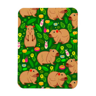 Magnet Flexible Croquis Capybara avec fleurs de printemps sur vert