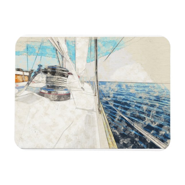 Magnet Flexible Croquis de voilier surfant par la mer (Horizontal)