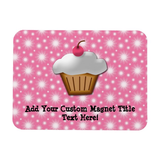 Magnet Flexible Cupcake coupé avec cerise rose sur le dessus (Horizontal)