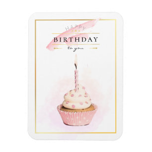 Magnet Flexible Cupcake d'anniversaire rose crayon élégant