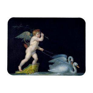 Magnet Flexible Cupidon mené par une paire de cygnes (huile sur l