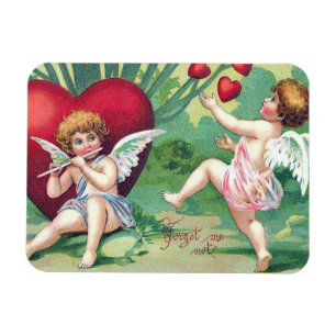 Magnet Flexible Cupidons Joueurs Rétro Maigre Coeurs Valentin Vint