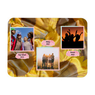 Magnet Flexible Custom Three Photo Text Silk Sunflowers Decoupage