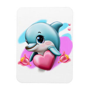 Magnet Flexible Cute Baby Dolphin with Valentine's Heart  